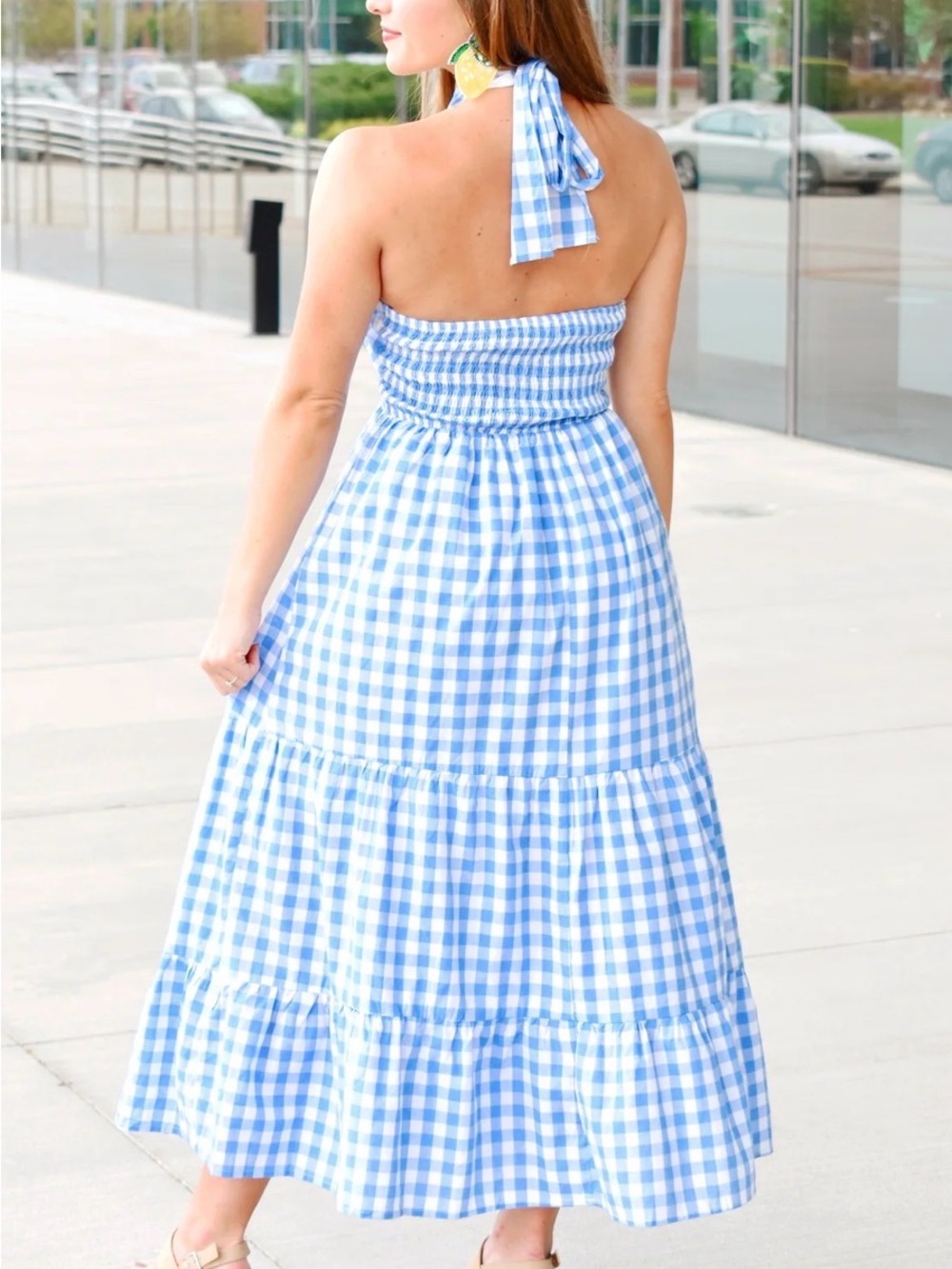 New with tags Small Blue Gingham Halter Dress - Classic Summer Style - Picture 2 of 6